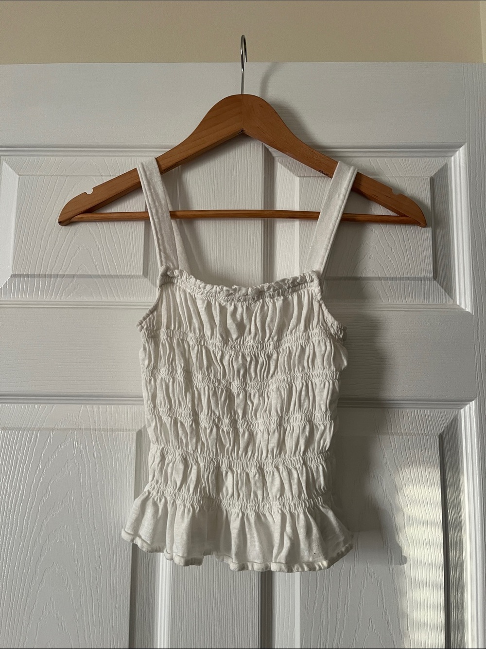 Universal Thread White Smocked Ruffle Hem Tank Top Cropped